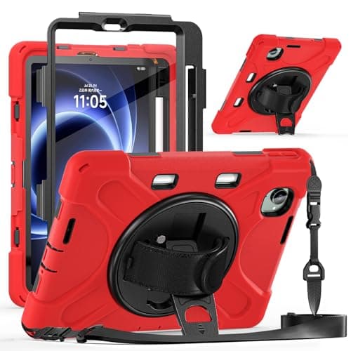 HUOLUNGJIN Rugged 3-Layer Protective Case Compatible with Xiaomi Pad Mini 8.8" with Screen Protector, 360° Rotating Stand, Shoulder Strap & Wrist Strap (Red)