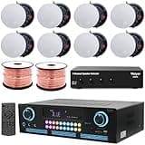 Home Theater System Kit - 2000 W Bluetooth Amplifier w/ 8 Qty of 5.25" Frameless Ceiling Speakers 175 W Each, 4-Ch Speaker Selector, 500 ft Speaker Wire & Remote for Home, Office, Bar - Vaiyer