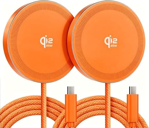 25W Qi2.2 Magnetic Wireless Charger: Qi Flat Charging Pad for iPhone 17 16 15 14 13 12 Pro Max, Google Pixel, AirPods-Slim Portable for Travel, Bedside (Orange, 2-Pack)