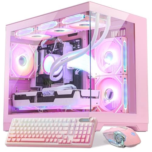 Ocean Park Pink AI Gaming PC Gamer Desktop Computer W/KB & Mouse, AMD Ryzen 7 9800X3D 8-Core 4.7GHz, RTX 5060 8GB, 32GB DDR5, 1TB PCIe +2TB SATA SSD, 850W PSU, FUSION 2.0 APP Fan Control, Win 11