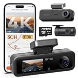 70mai 4K Dash Cam Front and Rear Inside, 3 Channel Car Dash Camera for Cars, Dashcam with GPS, Wi-Fi 6, Voice Control, Parking Monitor, Night Vision, Loop Recording, 64GB SD Card Included (T800E)