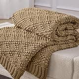Anysay Knitted Weighted Blanket for Adult, Chunky Knit Weighted Throw for Sleep 60"*80" 20lbs, Cooling Breathable Machine Washable Fall Heavy Blanket for Room Decor (Beige, Queen)