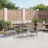 KLGBNCVE 7 Piece Outdoor Dining Set with Cushions, Gray Poly Rattan Patio Furniture with Tempered Glass Table and Powder-Coated Steel Frame