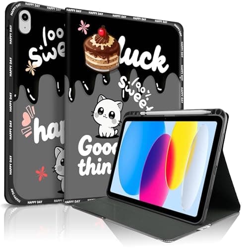 Lyfatz Case for iPad 11th (A16) 11-inch 2025/10th Generation 10.9-inch 2022, Cute Cat Chic Stylish Cake Sweet Aesthetics Design Protective Cover with Pencil Holder, Anti-Slip, Shockproof-Cream Black