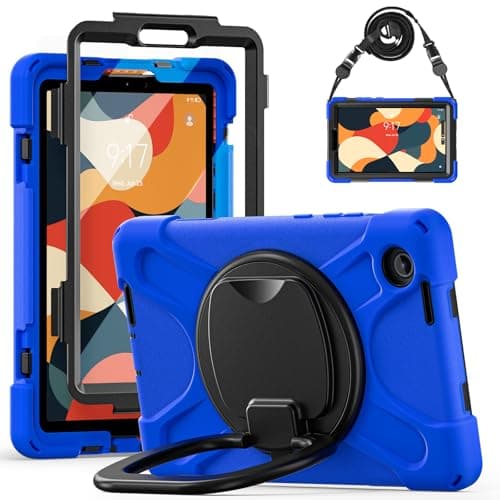 HUOLUNGJIN Rugged Protective Case Compatible with Lenovo Tab One 8.7 inch/ K9 TB305FU (2025), Military-Grade Shockproof Cover with 360° Rotating Stand & Built-in Screen Protector (Blue)