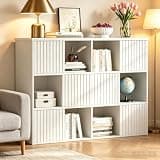 kepptory 12-Cube Wood Bookcase with Fluted Sliding Doors