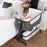 KoolerThings Baby Bassinet, Bedside Sleeper for Baby, Easy Folding Portable Crib with Storage Basket for Newborn, Bedside Bassinet, Comfy Mattress/Travel Bag Included (Bassinet) (Grey)