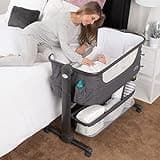 KoolerThings Baby Bassinet, Bedside Sleeper for Baby, Easy Folding Portable Crib with Storage Basket for Newborn, Bedside Bassinet, Comfy Mattress/Travel Bag Included (Bassinet) (Grey)