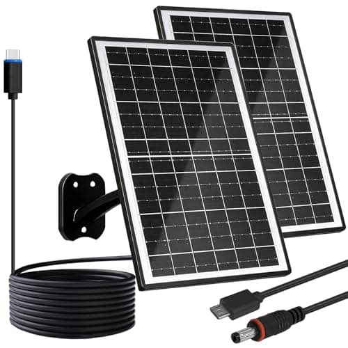 FUTUREZEN 13W Solar Panel for Security Cameras & Trail Cameras, USB-C, Micro USB & 5.5x2.1mm DC Output, IP66 Waterproof, 360° Adjustable Mount, 7.2FT Cable (2 Pack, Black)