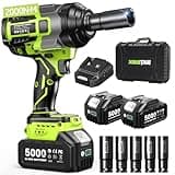 Robustrue Cordless Impact Wrench,1475Ft-lbs (2000N.m) 1/2 High Torque Brushless Impact Gun, 18V Power Impact Driver, 2 * 5000mAh Battery,5 Sockets, Brushless Variable Speeds for Car/Truck RV/Mower