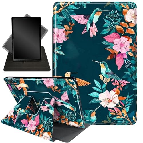 Case for Kindle Fire HD 8 & Fire HD 8 Plus Tablet (12th Generation 2024/2022 & 10th Generation 2020 Release),360 Degree Rotating Stand Smart Protective Cover Case,Hummingbird Red Flower