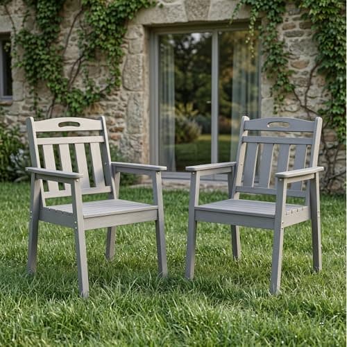 HDPE Outdoor Dining Chairs Set of 2,330 lbs Heavy Duty Stackable Patio Armchairs,UV & Weather Resistant Fade Proof Waterproof Side Chairs for Backyard Garden Deck Poolside,Grey