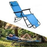 2-in-1 Folding Chaise Lounge Chair, Heavy Steel Frame 600D Oxford Adjustable Reclining Tanning Chair with Pillow Armrest, Compact Foldable Outdoor Recliner for Beach Camping Pool Backyard Patio