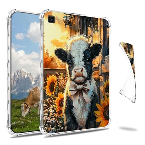 Dikoer Clear Case for Samsung Galaxy Tab A7 Lite 8.7 Inch (SM-T220/T225) 2021 Tablet, Slim Back Shell Anti-Slip Soft TPU Protection Transparent Shockproof Cover for Women Men, Sunflower Cow