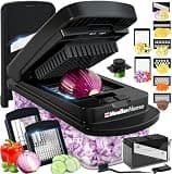 MUELLER HOME Pro-Series 10-in-1, 8 Blade Vegetable Chopper, Mandoline Slicer, Onion Mincer, Cutter, Dicer, Veggie Chopper with Container, Kitchen Essentials, House Warming Gifts New Home, Black