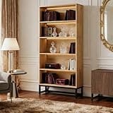 LOVEZOE 5 Tier Bookshelf with LED Lights, Tall Bookcase for Home Office Living Room, Particle Board and Metal Frame, Closed Back, 31.5” W x 11.81” D x 70.87” H