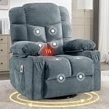 MAHOMICO Swivel Rocker Recliner Chair with Vibration Massage and Heat for Living Room,with Rocking Function and Side Pocket, USB Charge Port,2 Cup Holders