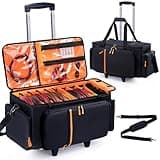 Rolling DJ Cable Bag with Wheels-Large DJ Equipment Bag with 5 Cable Slots & 3 Removable Dividers, DJ Gig Bag with Laptop Compartment, Microphone Pockets, Travel DJ Gear Organizer for Mixer, Musicians