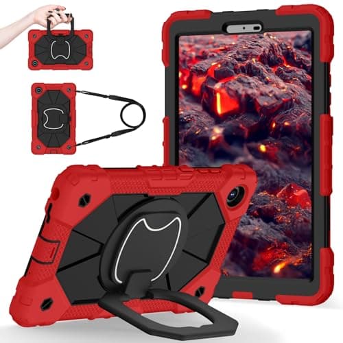 Shockproof Case for Lenovo Tab One 8.7 inch 2025 / Tab K9 (TB305FU), Heavy-Duty Protective Cover with Rotating Kickstand, Foldable Handle, Shoulder Strap, Pen Holder Full Cover Protection(Vermelho)