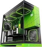 Geometric Future M5 Tempered Glass Mid Tower, E-ATX/ATX Gaming Case, 1.2mm Steel, Type C, Toolless Panels, Support 420/360 Radiator, ARGB PWM 140m Fan x 5 Pre-Installed, Black/Green, GEO-M5F-BNY