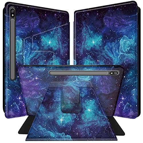 BPQOJB Case for Galaxy Tab S8 Plus/S7 FE/S7 Plus 360 Degree Rotating PU Leather Smart Cover with Auto Wake/Sleep Tablet Case for Samsung Galaxy Tab S8 Plus/S7 FE 5G/S7 Plus 12.4 inch - Blue Sky Galaxy