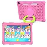 Android 15 Kids Tablet, 10 inch Tablets for Kids, 8GB RAM 32GB ROM 1TB Expand, Toddler Tablet with Parental Control, IPS Screen, Dual Camera, Educational, Games, Shockproof Case for Girls, Pink