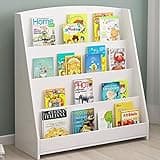 HM&DX Kids Bookshelf Wooden Toddler Bookcase Display Stand 4 Layers Wood Open Bookshelves Multi-Function Storage Children Sling Book Rack for Kids Room Playroom Nursery-White 31x12x35inch