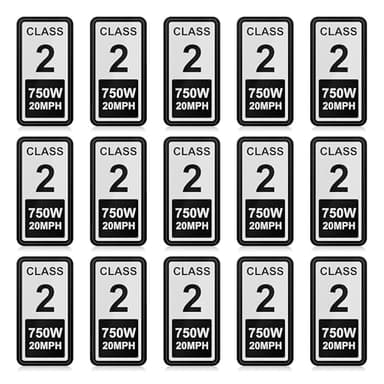 CuraceQ 15PCS Class 2 Ebike Sticker, Waterproof Identification Labels for Electric Bike Frame & Battery, 2.5 x 1.2 in Ebike Stickers for Frame, 20MPH Maximum Speed 750W