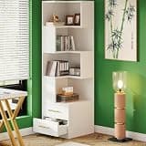 LOVEZOE 5 Tier Corner Bookshelf with Drawers, L Shaped White Bookcase for Home Office Living Room Bedroom, Engineered Wood Storage Shelf with Anti Topple Hardware, 19.68” D x 19.68” W x 66.92” H