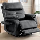 Dual Motor Electric Lift Recliner Chair Adult Genuine Leather Lay Flat Recliner Sofa with Massage and Heated Cup Holder Charger Lumbar Pillow Side Pockets USB Ports Single Seat for Living Room
