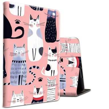 Case for Kindle Fire 7 Tablet (12th Gen, 2022 Release) and Fire 7 Kids Tablet (12th Gen, 2022 Release) PU Leather Shockproof Stand Protective Cover with Auto Sleep/Wake,Cute Poses Cats