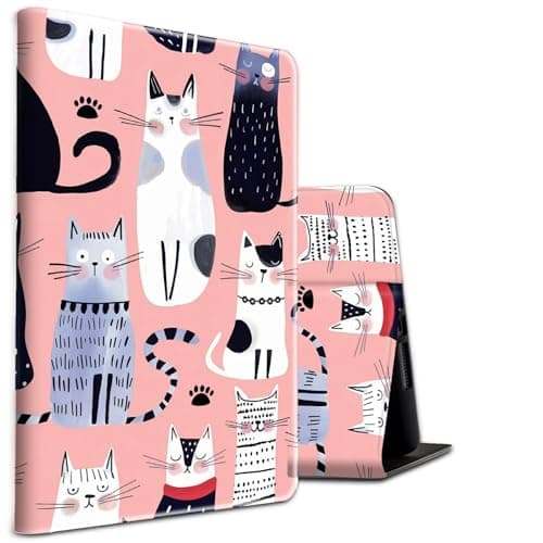 Case for Kindle Fire 7 Tablet (12th Gen, 2022 Release) and Fire 7 Kids Tablet (12th Gen, 2022 Release) PU Leather Shockproof Stand Protective Cover with Auto Sleep/Wake,Cute Poses Cats