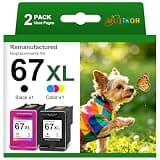 Remanufactured 67XL Ink Cartridges Replacement for HP Ink Cartridges 67 XL Compatible for HP DeskJet 2700 2722 2724 2725 2732 2742 2752 2755 1255 Envy 6000 6052 6055 6075 Printers (2-Pack, 1BK/1C)