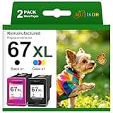 Remanufactured 67XL Ink Cartridges Replacement for HP Ink Cartridges 67 XL Compatible for HP DeskJet 2700 2722 2724 2725 2732 2742 2752 2755 1255 Envy 6000 6052 6055 6075 Printers (2-Pack, 1BK/1C)