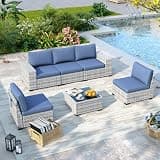 6 Piece Outdoor Wicker Patio Furniture Set Rattan Outdoor Sectional Sofa