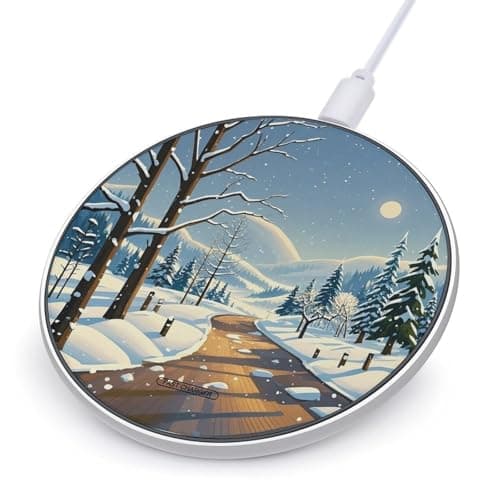 Winter Landscape Wireless Charger 10W Fast Wireless Charging Pad Slim Portable Charging Station for Phone Lightweight Charger Mat for Travel Home Office Desk
