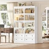 FINETONES 71" Tall Bookshelf with 4 Drawers, 6-Tier Double Wide Bookshelves and Bookcases with Storage, White Bookshelf Large Open Bookshelves Standing Book Cabinet for Home Office, White