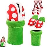 Piranha Plant Slippers with Pipe Pot Holder - Mushroom Slippers Loafer with Red Socks