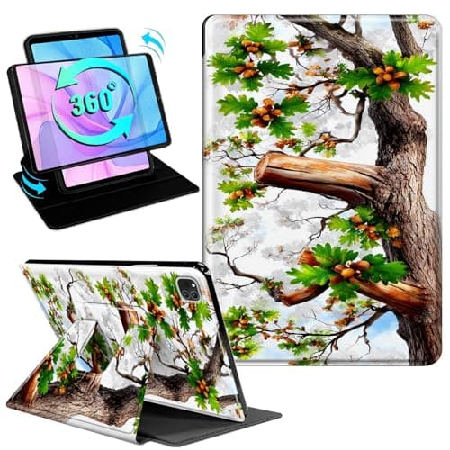 Gmeyutqy Case for iPad Air 13 Inch (M3/M2, 2025/2024) & iPad Pro 12.9 6th/5th/4th Gen, 360 Degree Rotating Swivel Stand Flip Leather Cover with Auto Sleep/Wake, Pine Tree
