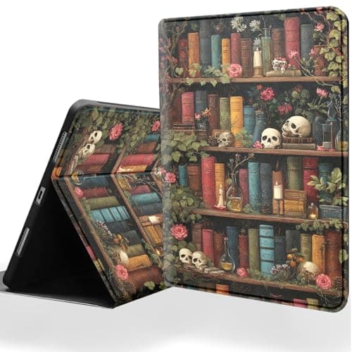DSRGRGFDJ Tablet Case for Samsung Galaxy Tab A11 Plus/A11+ 5G 11 Inch 2025 Model (SM-X230/X236B),Auto Wake/Sleep and Multi-Angle Adjustable Stand Cover - Skull Bookshelf