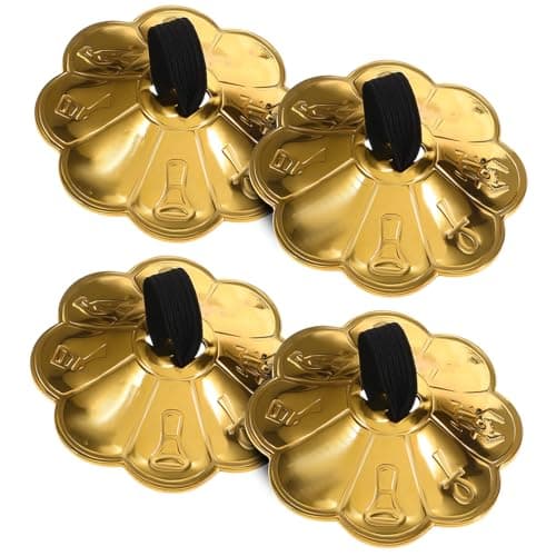 Cabilock Finger Cymbals to Sense of Rhythm 2 Pairs Copper for Belly Dancing with Plum Blossom Lace Design, Easy to Hold Hand Percussion Instrument for Dancer Party and Music Festivals