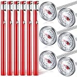 Xuhal 6 Pcs Stainless Steel Kitchen Thermometer with 5 Inch Long Stem 1 Inch Dial Thermometer Milk Frothing Food for Oven Probe Meat Grill BBQ Cooking Chocolate Water(Red)