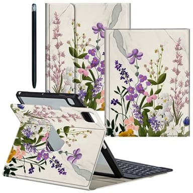 CGFGHHUY for iPad Pro 12.9 Case 6th/5th/4th Generation 2022/2021/2020 Detachable Wireless Keyboard & 360 Rotating Stand PU Leather Cover with Pen Holder Protective Case - Marble Flower