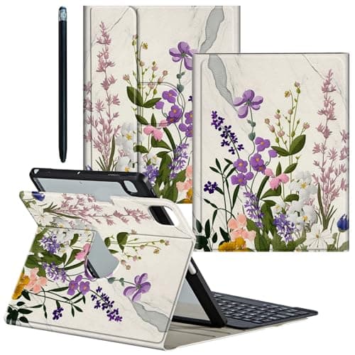 CGFGHHUY for iPad Pro 12.9 Case 6th/5th/4th Generation 2022/2021/2020 Detachable Wireless Keyboard & 360 Rotating Stand PU Leather Cover with Pen Holder Protective Case - Marble Flower