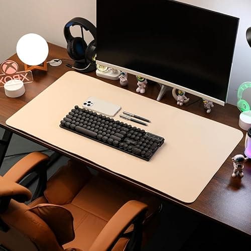 Desk Mat 14.97'' x 25.22'', PU Leather Desk Pad Protector, Non-Slip Mouse Pad for Desk, Waterproof Computer Desk Mat, Office Desk Pad for Keyboard Mouse, Desk Writing Mat (Beige)