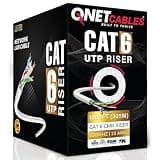 QNET CABLES CAT6 Ethernet Cable 1000ft Bulk Riser (CMR), 23AWG UTP 4-Pair LAN Cable, 550MHz 10Gbps Network Wire, Easy Pull Box with Foot Markings for Gaming, Office & IP Cameras (White)