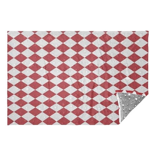 Jihqo Red White Rhombus Print Travel Blanket Glowing in The Dark, Soft 2 in 1 Airplane Blanket 65" x 55", Foldable as Pillow, Luggage Sleeve & Backpack Clip