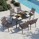 CHINNLUU Outdoor Dining Set for 6, Patio Table and Chairs Set with 1.97'' Umbrella Hole, 7pcs Patio Furniture Set 63”x37.8” Black Dining Table Set for Porch Deck Backyard Pool