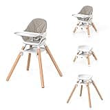 DDIOYIUR Baby High Chair, 6 in 1 Convertible High Chairs for Babies and Toddlers, Easy Clean Highchair with Removable Double Tray, 5-Point Harness, Reversible Footrest, Beech Wood Legs, Champagne