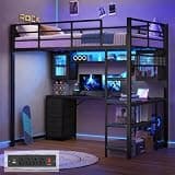 ADORNEVE Twin Size Gaming Loft Bed with Carbon Fiber Desk & RGB Arcylic Hutch, Storage Drawers, Safety Power Outlet, Space Saving Gamer Loft for Teens, Black